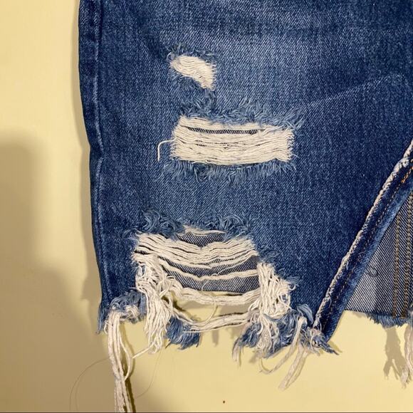 FREE PEOPLE denim asymmetrical distressed skirt 25 - Picture 4 of 11